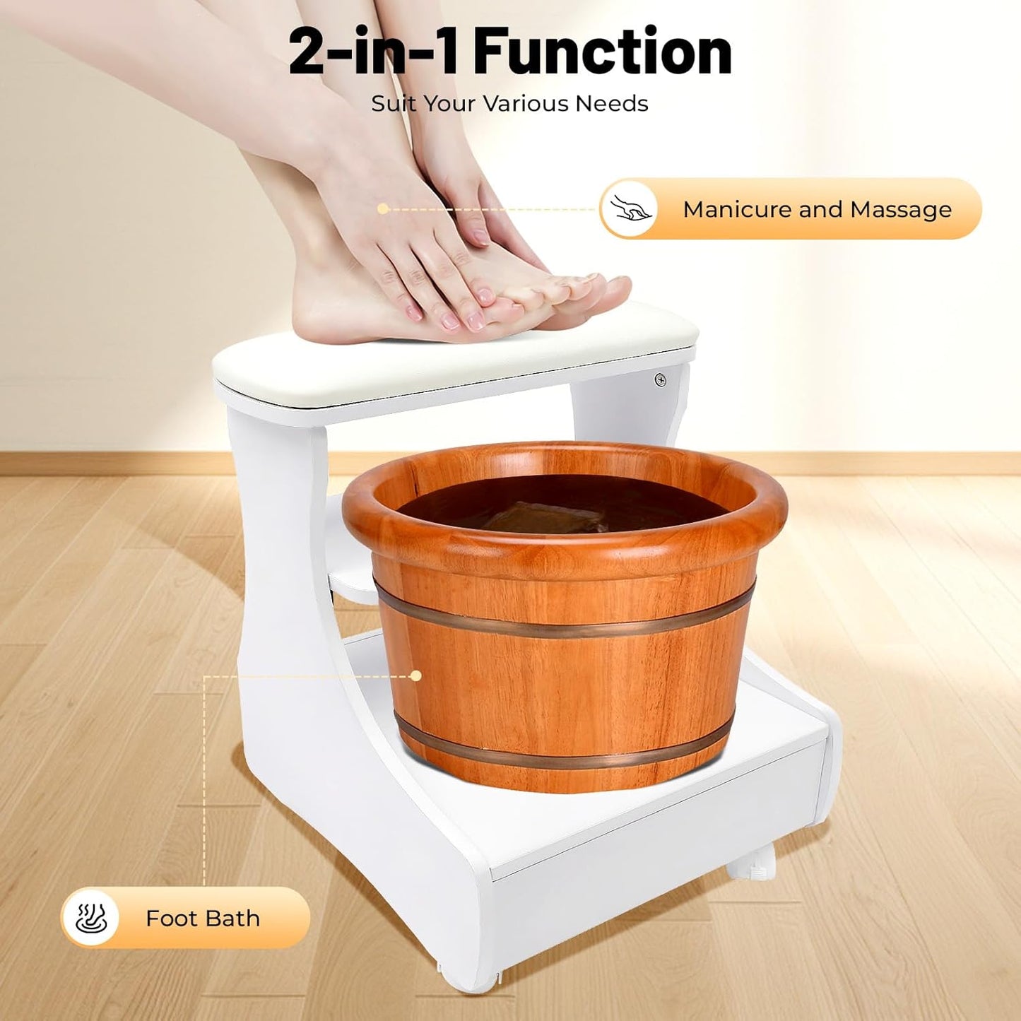 Pedicure Foot Rest Trolley - Rolling Foot Bath Stool with Wheels | 44.09 lbs Capacity