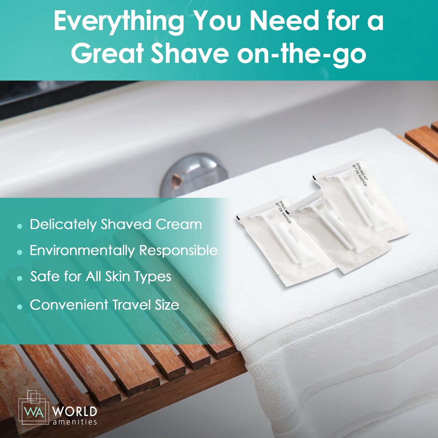 World Amenities Shave Kit (Clear Frosted Sachet) - Hotel Amenities 288 count - Includes Twin Blade Razor and Moisturizing Shave Cream