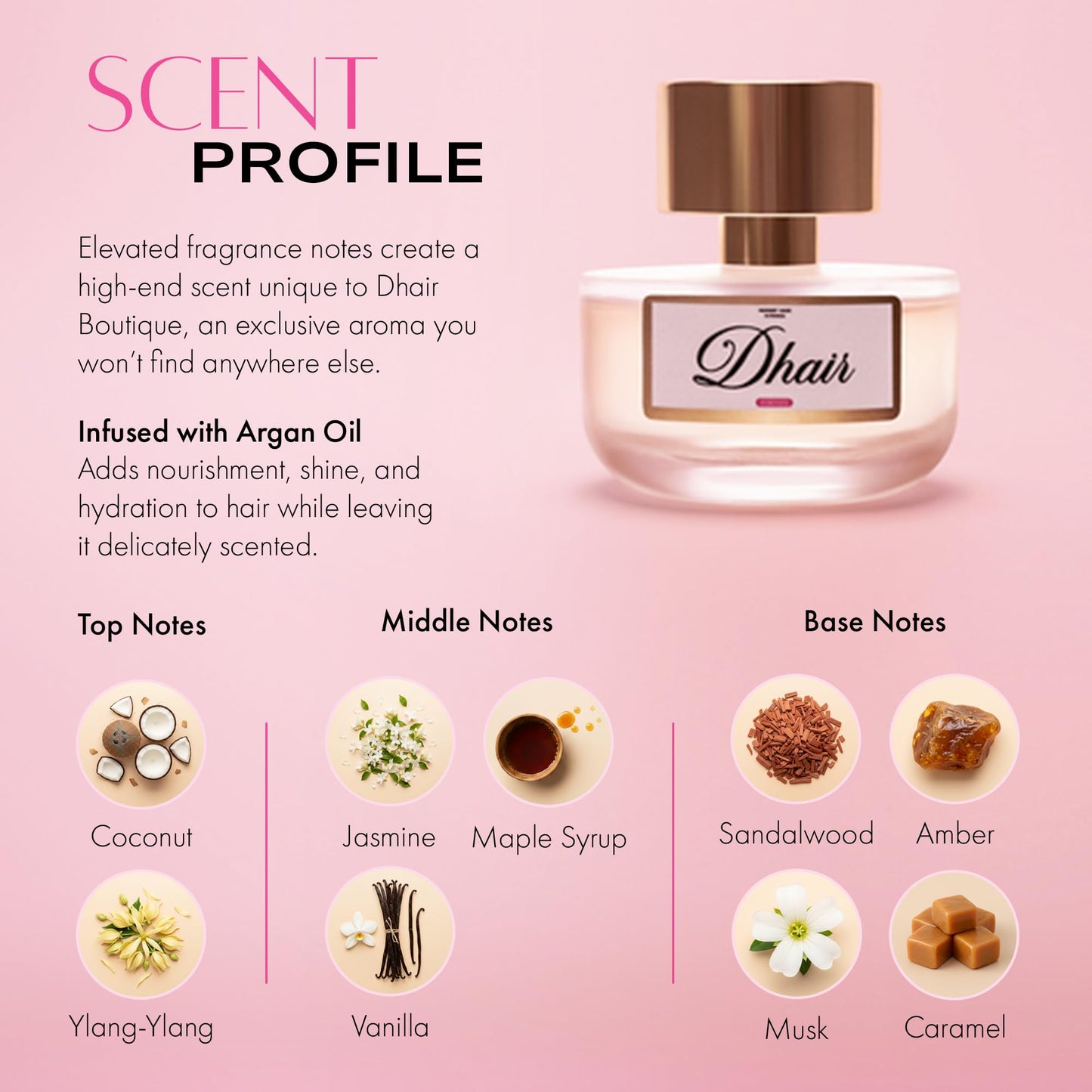 Women Hair Perfume Body Mist by Dhair - Crafted in France, Rustic Vanilla Aroma Infused with Argan Extract, Tropical Coconut Accord Jasmine Blossom, Ylang-Ylang Essence, Enduring Freshness - 1.7 Fl Oz