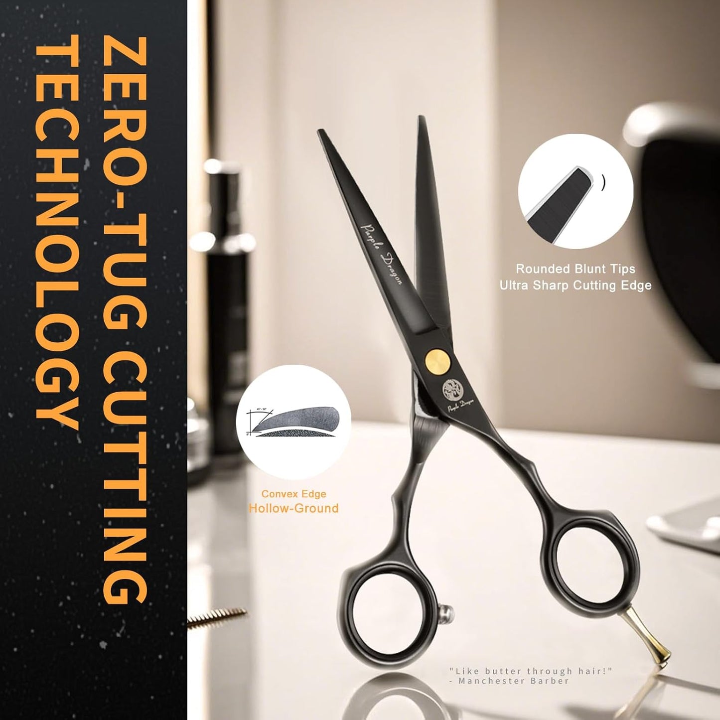 Purple Dragon Hair Cutting Scissors Set - 5.5 Inch Barber Shears with Razor & Leather Case | Thinning & Texturizing Tools for Professionals or Home Use