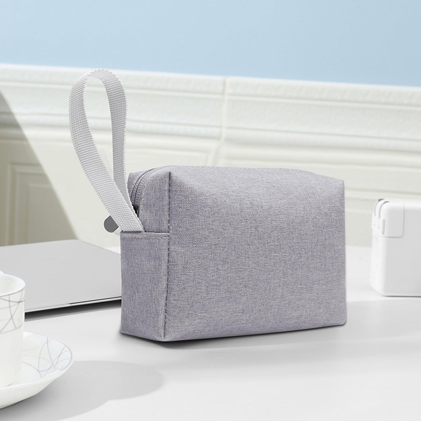 Tmiulu Waterproof Cosmetic Bag for Women | Soft Travel Makeup & Toiletry Organizer, Large Portable Storage for Makeup Products, Tissues, Electronics, USB Cables| Nylon, Durable & Stylish (Large-Grey)