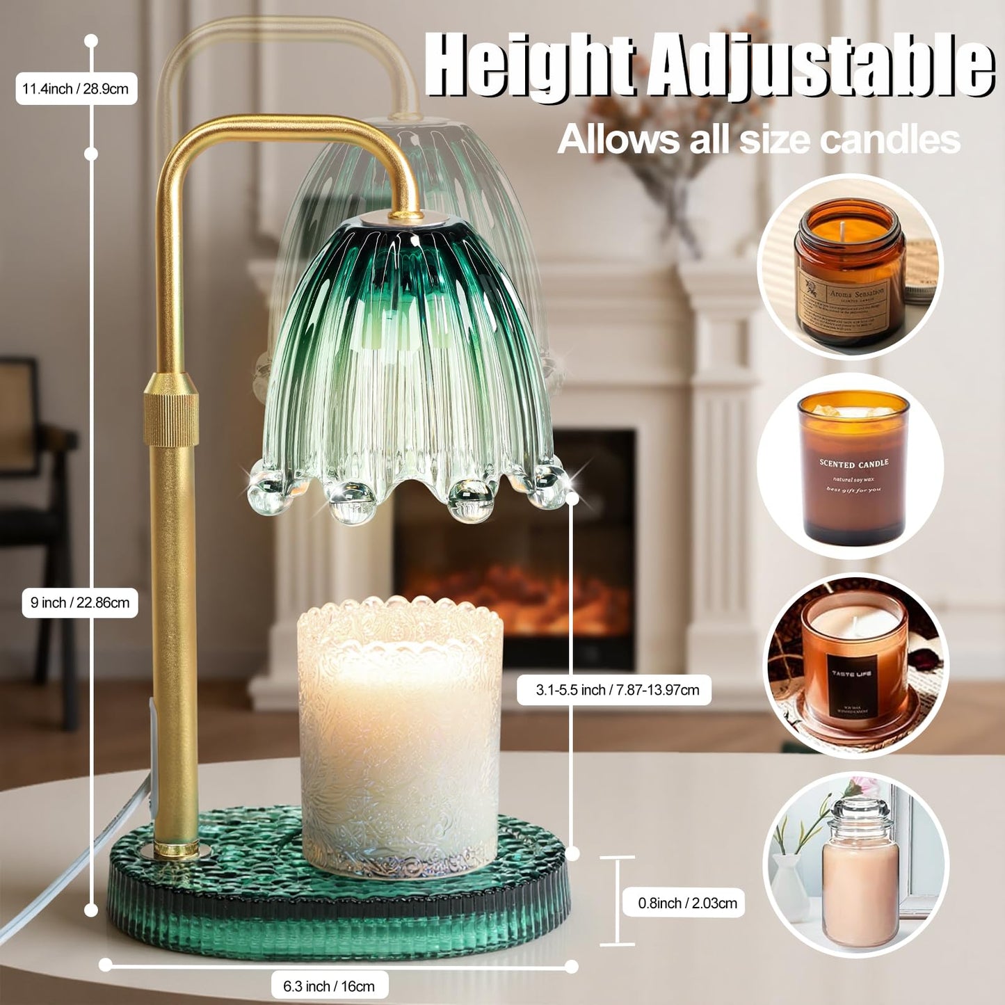 Maromamix Candle Warmer Lamp with Timer - Electric Wax Melt Warmer with Adjustable Height and Dimmer for Scented Candle Wax, Home Fragrance Décor and House Warming Birthday Gifts for Women Mom