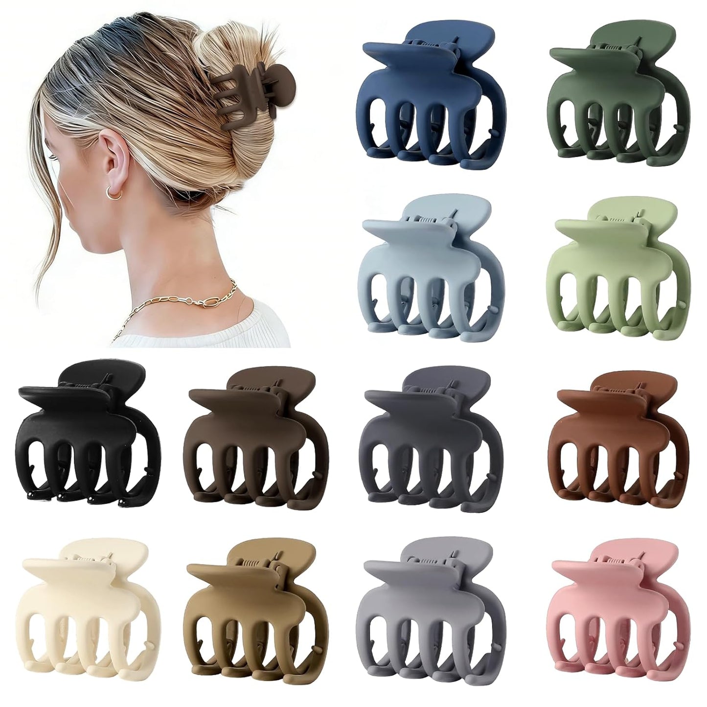 12Pcs Hair Clips for Women - Small Claw Clips for Thin & Thick Hair | Brown 1.8 Inch Hair Accessories