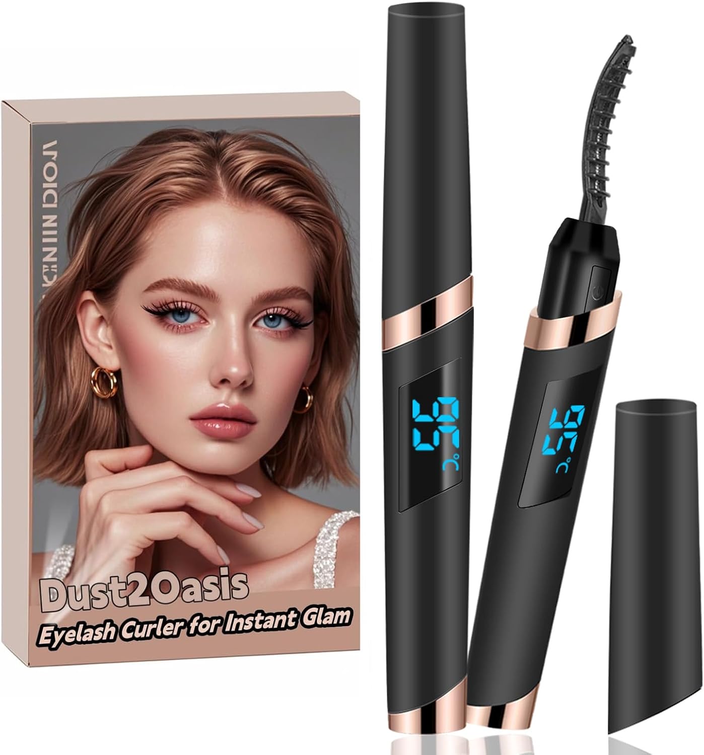Heated Eyelash Curler - Electric Rechargeable Lash Curler for Natural Curling | 24-Hour Long-Lasting Black Model