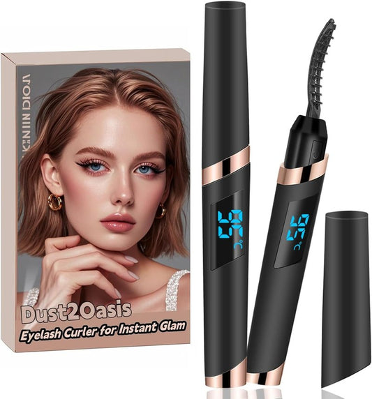 Heated Eyelash Curler - Electric Rechargeable Lash Curler for Natural Curling | 24-Hour Long-Lasting Black Model