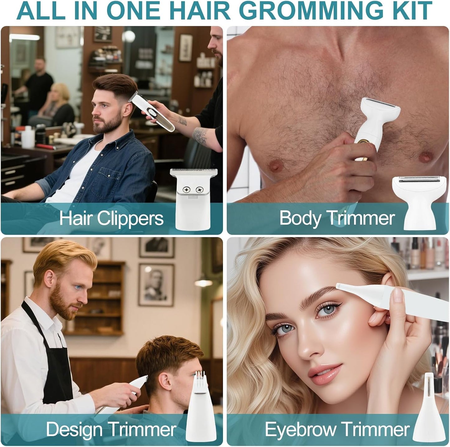 Electric Body Hair Trimmer - 4-in-1 Waterproof Grooming Kit for Men & Women | Rechargeable & Cordless
