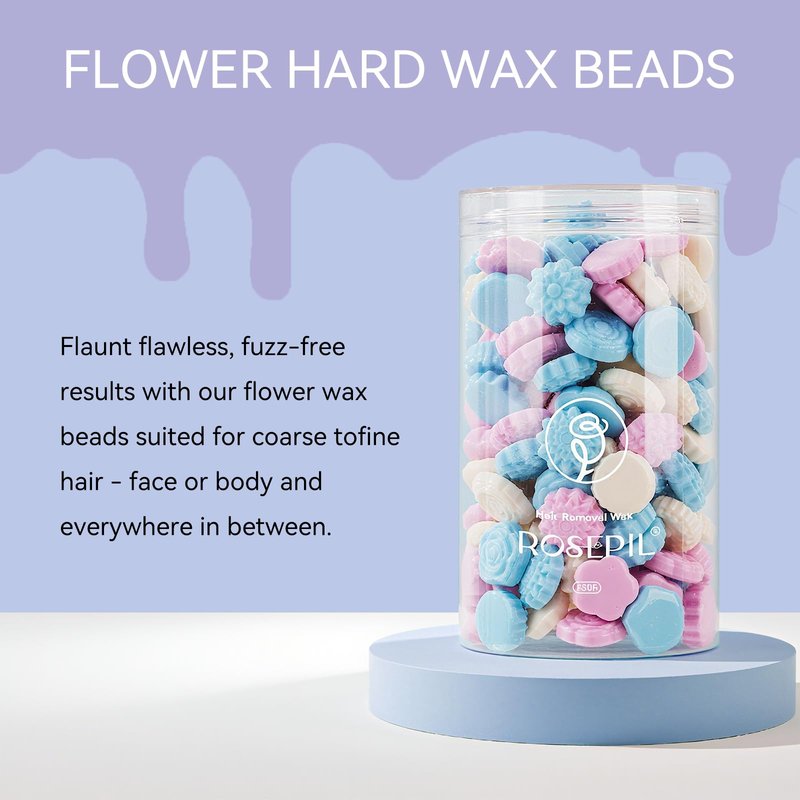 Rosepil Flower Shaped 1LB Hard Wax Beads - 7 Unique Designs, Gentle Floral Scent, Color-Changing Wax Beads | All-Body Hair Removal (Face, Bikini, Arms, Legs) | At-Home Wax Refill for Women & Men