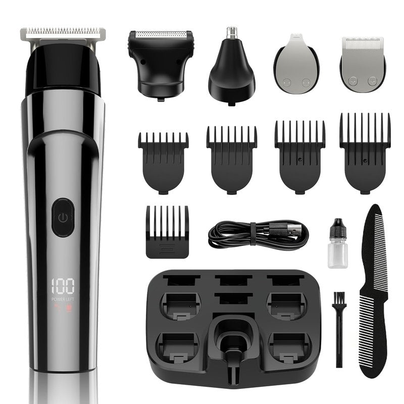 RUIBO Beard Trimmer for Men, 5-in-1 Cordless Hair Clipper Kit with Foil Razor, Waterproof Body, Nose & Ear Groomer, Precision Trimming for Beard, Hair & Body Care (Gray)