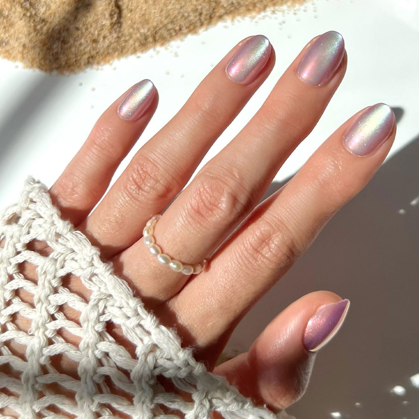 Press On Nails - Caviar | Semi-Transparent Short Almond Shape, Salon Quality | 30 Nail Kit with Glue, 15 Sizes Available