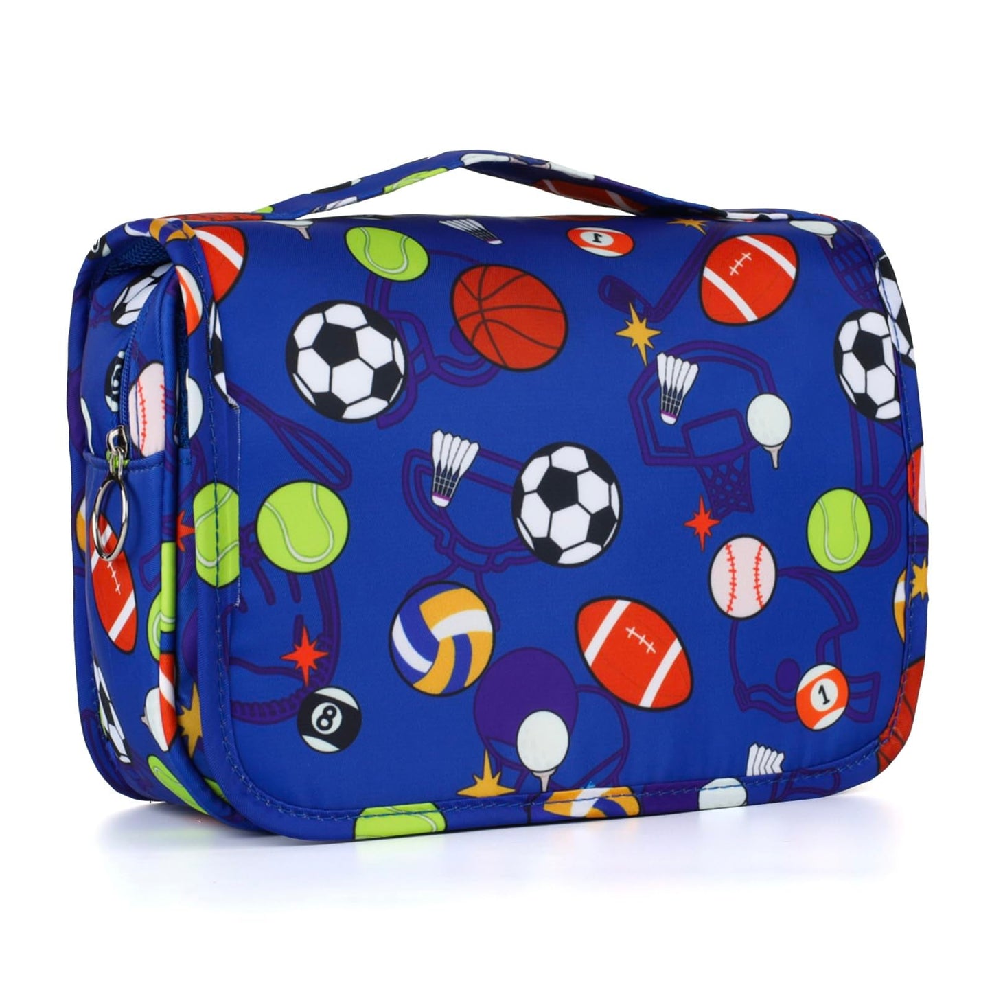 Vipdeal Kids Hanging Toiletry Bag for Boys, Travel Toiletry Bag for Little Young Boys Waterproof Wash Bag Toddler Traveling Toiletries, Soccer Balls Blue