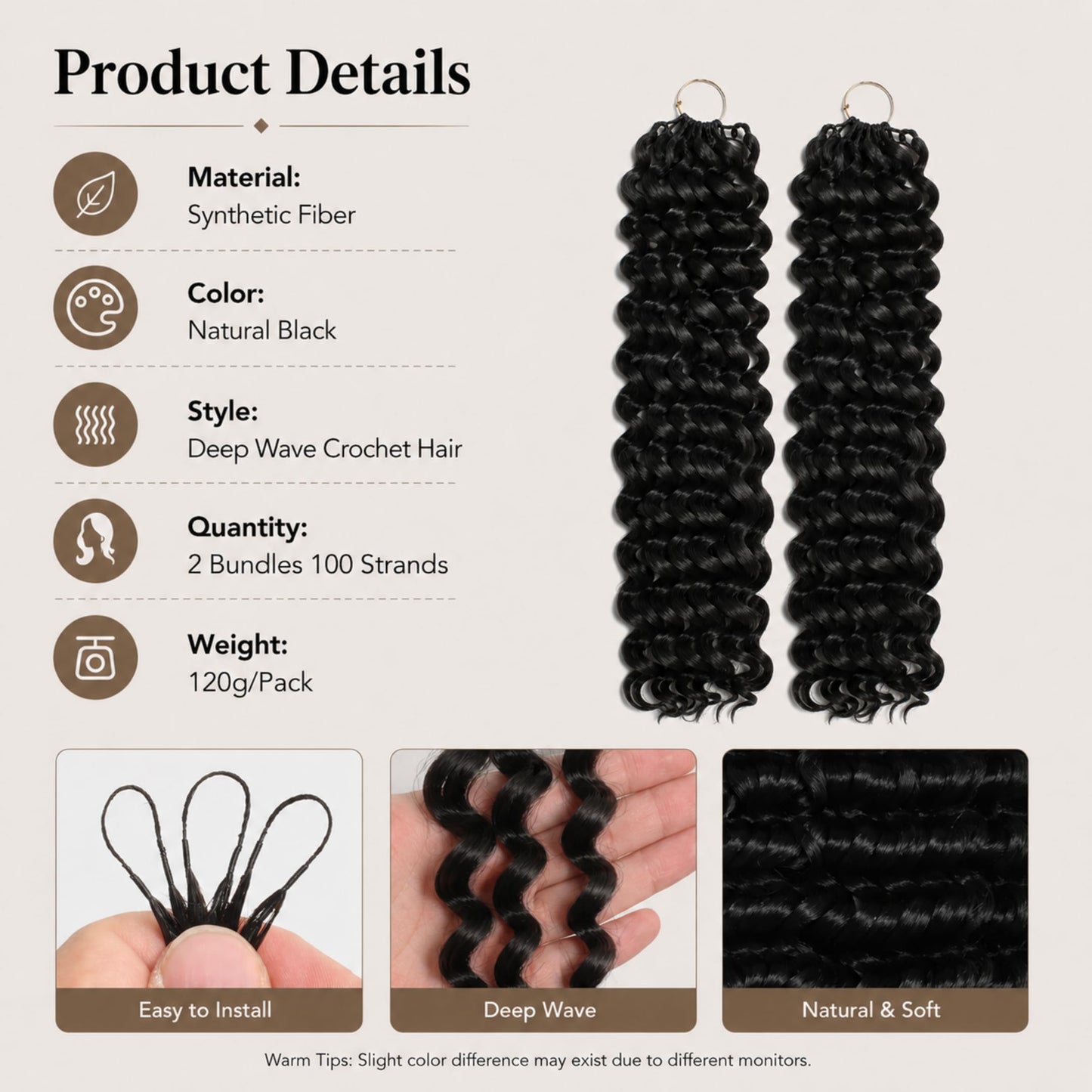 Bromobiz Miracle Knots Hair Feather Crochet Hair for Black Women Deep Wave Texture, 120g 100 Strands Synthetic Fiber, Lightweight and Pre-separated Crochet Hair (16inch, 1B)