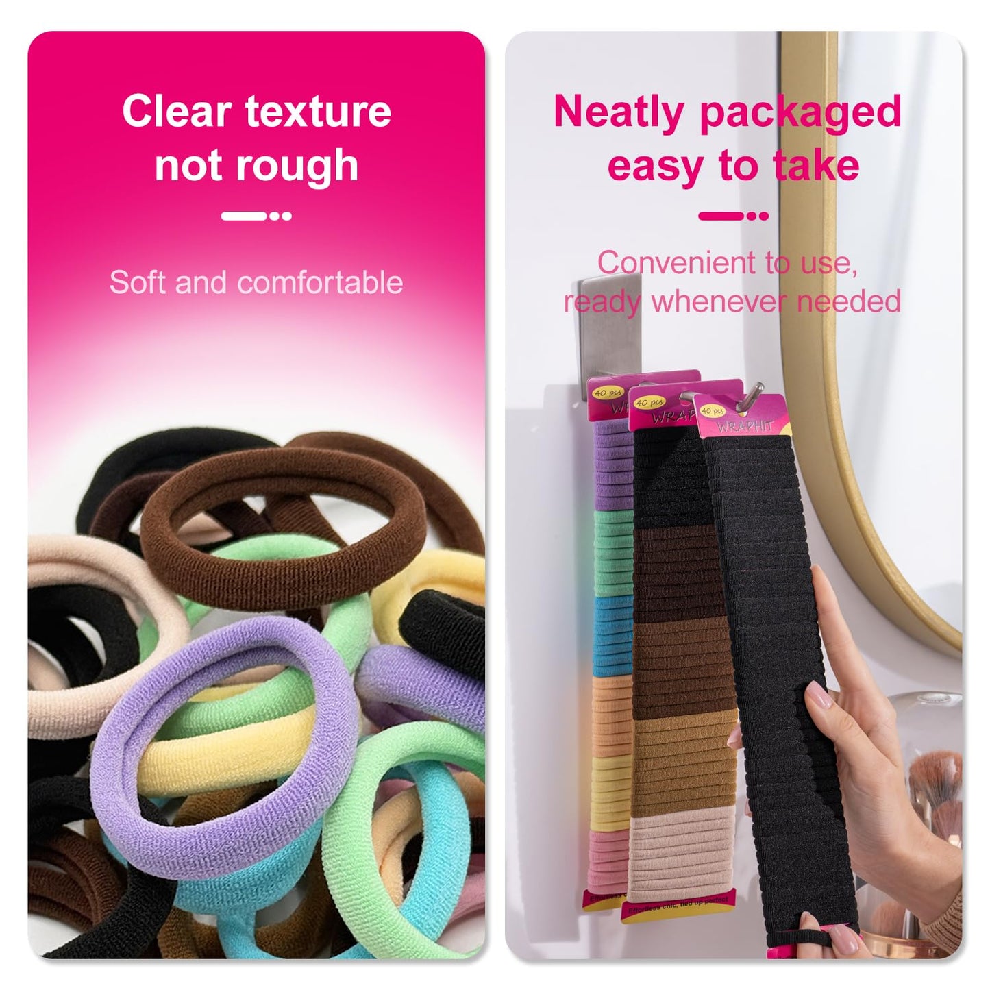 Hair Ties - 120pc No Damage Snag-Free Elastic Holders for Thick Hair | Black Ponytail Accessories