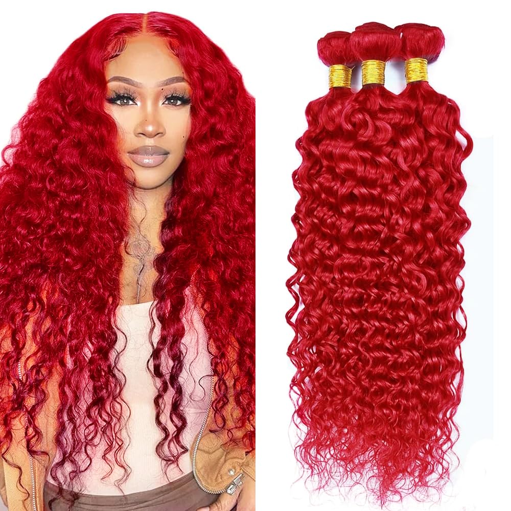 24 26 28 inch Red Bundles Red Human Hair Bundle Burgundy Water Wavy 3 Bundles Burgundy Water Wave Bundlle Human Hair