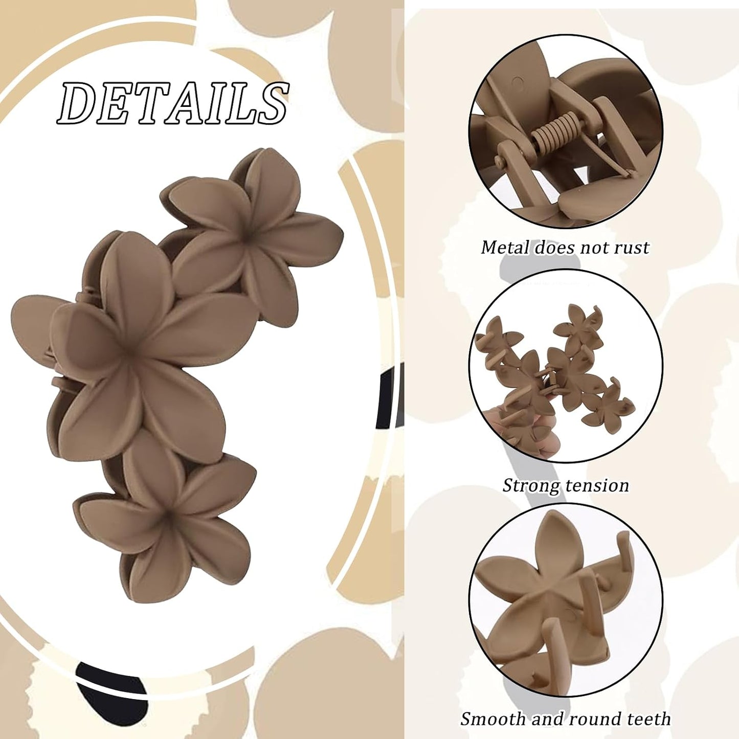 Flower Hair Clips for Women - 6PCS Hawaiian Plumeria Strong Hold Hair Claws | Cute Beach Accessories
