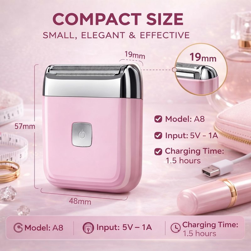 Mini Electric Razor for Women, Travel IPX7 Waterproof Rechargeable Trimmer Shaver, Alloy Body for Bikini, Arms, Legs, Faces with Portable Carry Bag