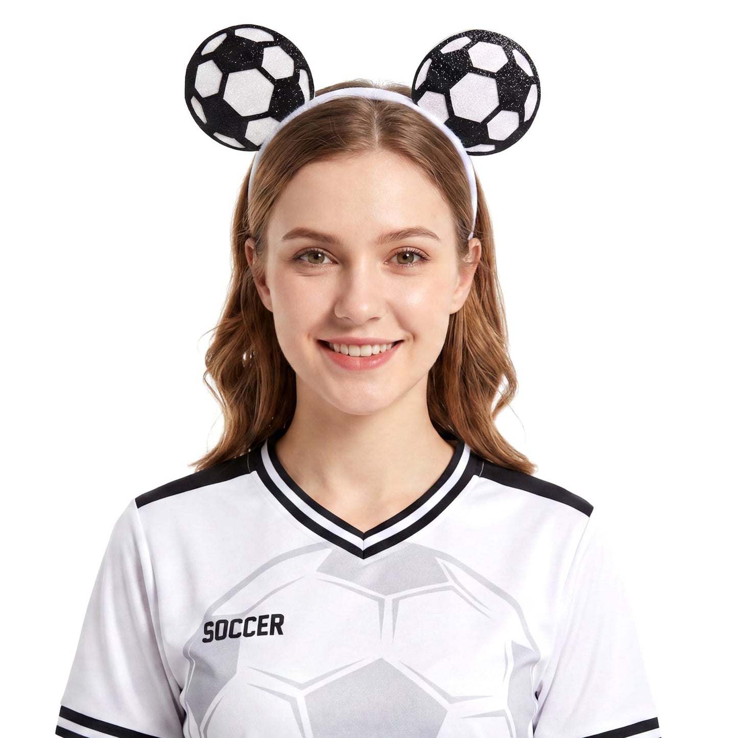 puwuto Soccer Headband for Women Men, Cute Hair Band with Two Football Ball Ears, Elastic Non-Slip Sports Headwear for This Year's World Cup 2026, Football Theme Party & Game Day