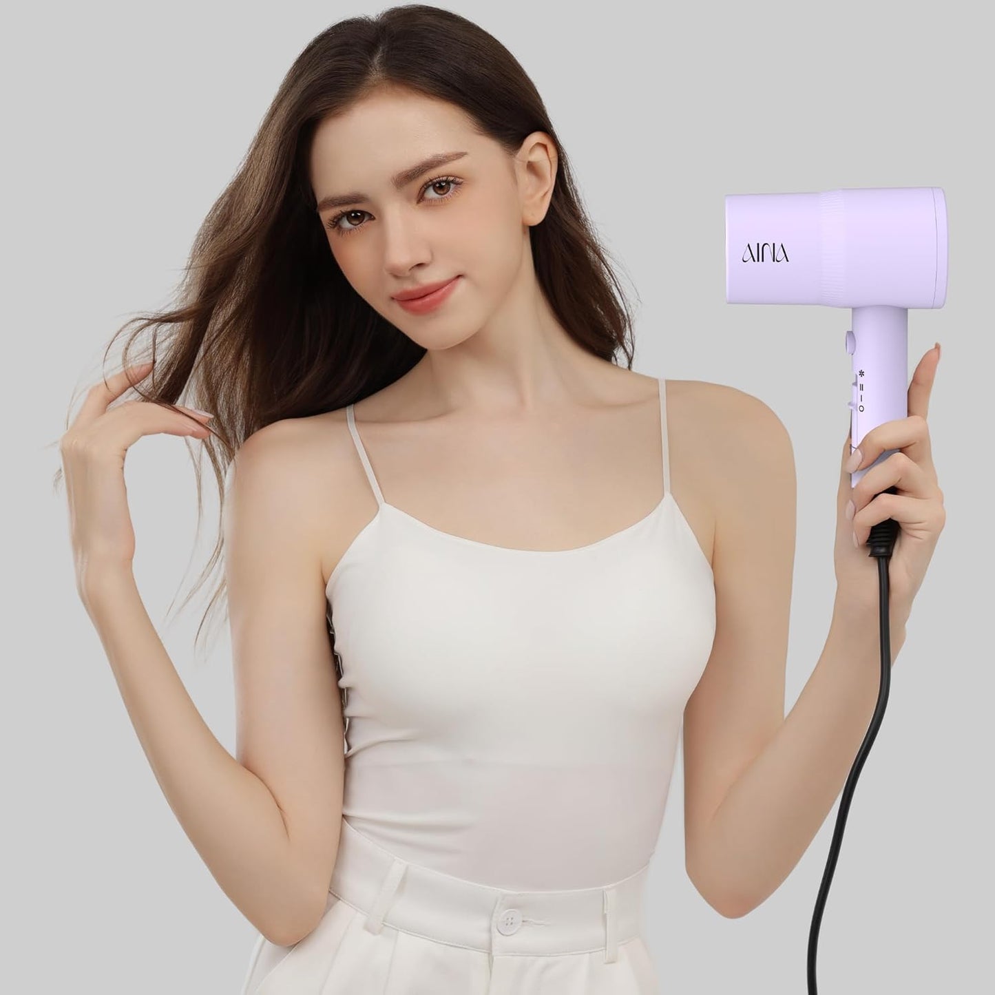 AINA Hair Dryer with Diffuser - Advanced Ionic Technology & Ceramic Coating | Fast Drying & Shine 110V (Purple)