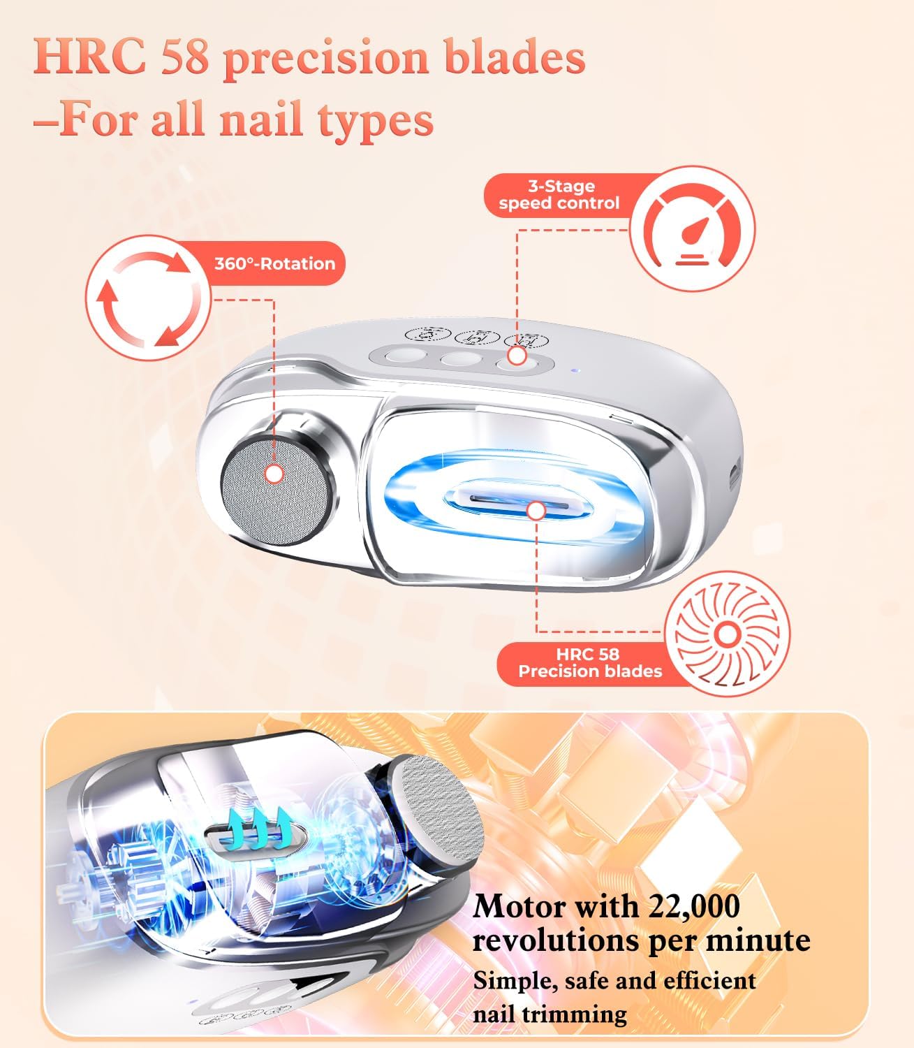 QITQUNS 2026 New 4-in-1 Electric Nail Clipper【HRC58 Precision Blades + 22,000 RPM】 Electric Nail Clippers for Seniors【0.01s Sensor Safety Stop】 Automatic Nail Clipper & Trimmer for Seniors & Adults