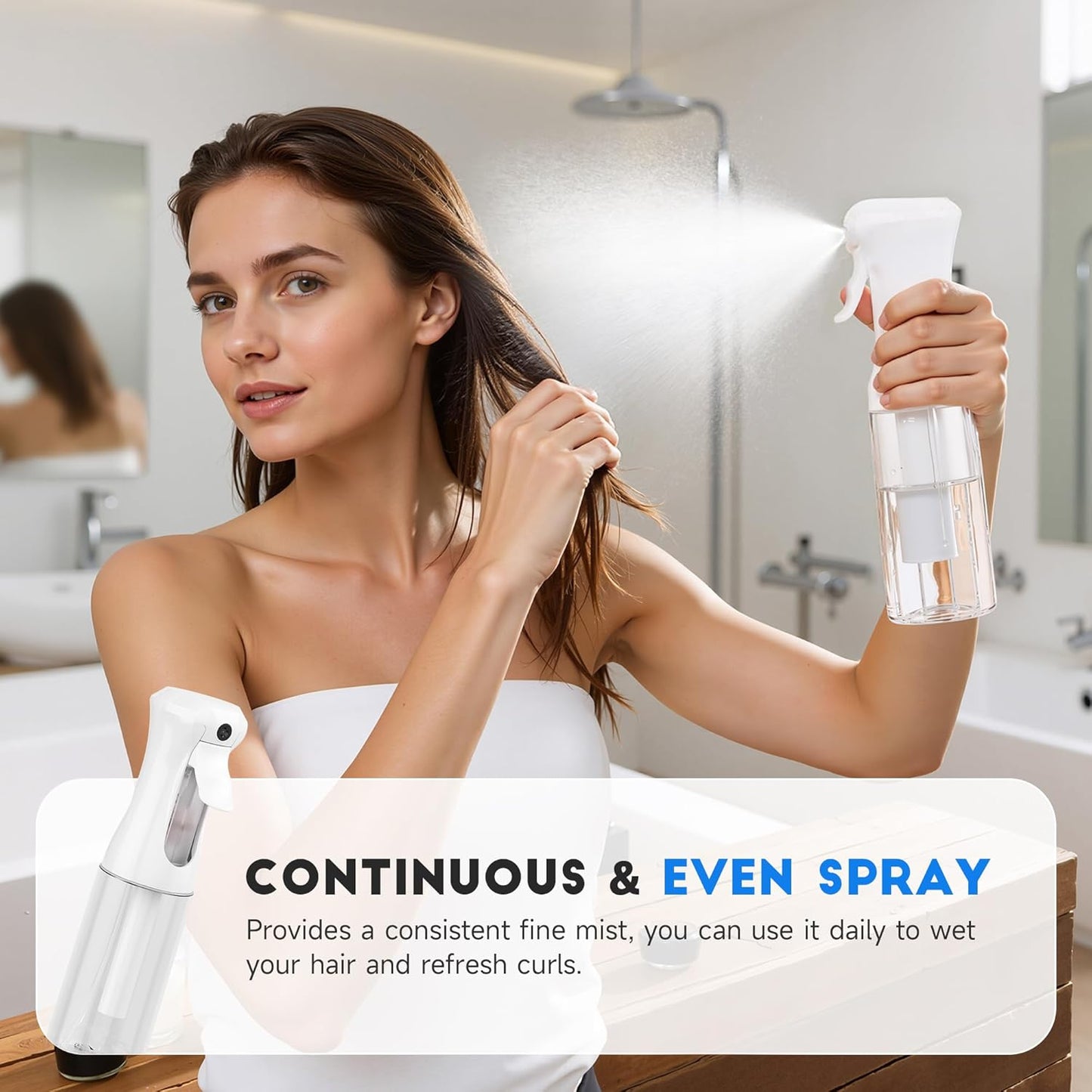 Continuous Spray Bottle for Hair - 3 Pack Refillable Mister for Hairstyling, Plants & Skincare | 6.8 OZ (Black & White)