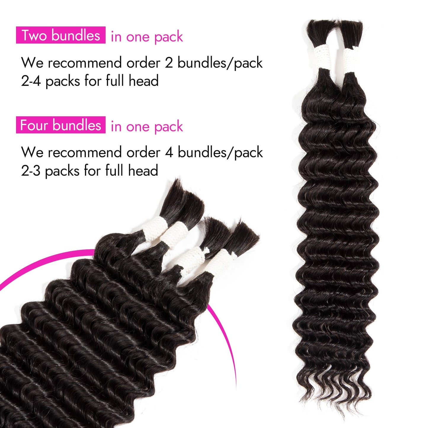 Human Braiding Hair for Boho Braids Deep Wave, Boho Human Hair for Braiding Curly, Human Hair Braiding Hair for Black Women, Natural Color, 16 Inch 50g-2 Bundles in One