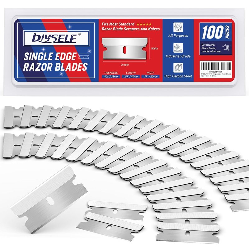 Single Edge Razor Blades - 100 High Carbon Steel Blades for Utility Knife & Scraper | Heavy Duty, Ideal for Removing Decals & Stickers