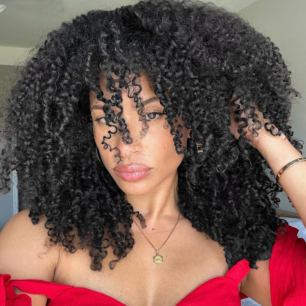 Kinky Curly 3 In 1 Half Wig - 200% Density Glueless Human Hair Wig for Women | 16 Inch Seamless Flip Style