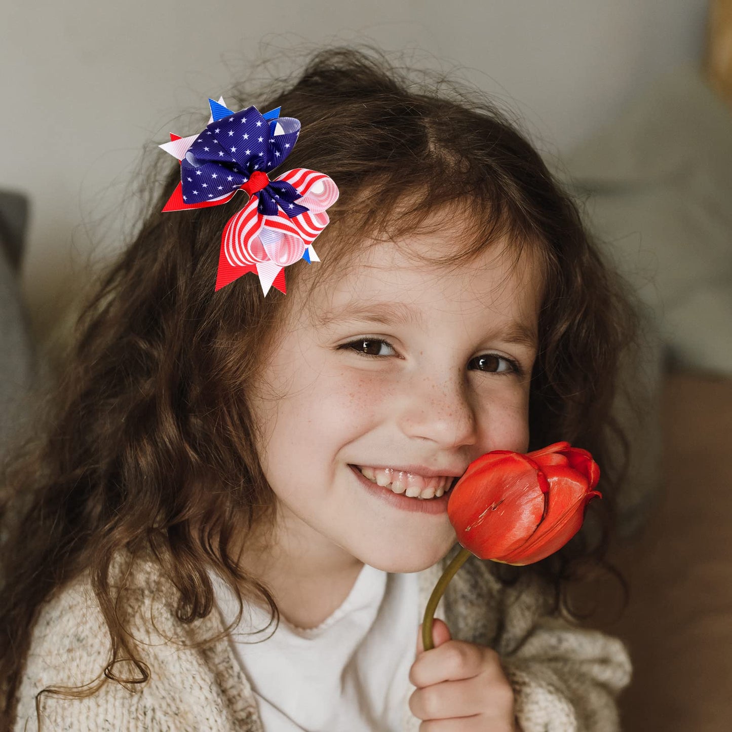 4th of July Hair Bow Clips,Patriotic USA Flag Hairpins for Kids Girls,American Star Hair Accessories for Independence Day Memorial Day Decorations