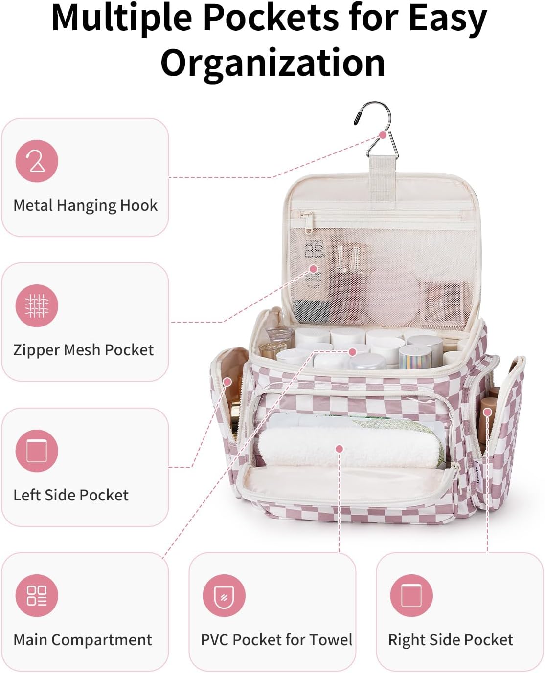 Hanging Travel Toiletry Bag for Women - Large Makeup Organizer with Multiple Pockets | Portable Bathroom Bag