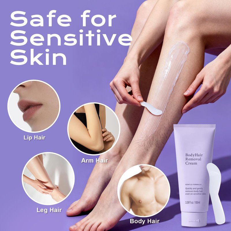 Body Hair Removal Cream for Sensitive Skin, Painless Depilatory Cream with Spatula Applicator, Durable and Smooth for Men and Women, Gentle Formula for Hair Removal and Skin Care