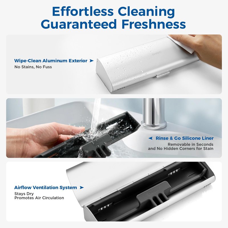Oralphi Aluminum Electric Toothbrush Travel Case, 2 in 1 Travel Toothbrush Holder for Oral B/Oral-B Pro 1000 1500 5000 7000 and Most Electric Toothbrush for Traveling, Removable Silicone Liner-Silver