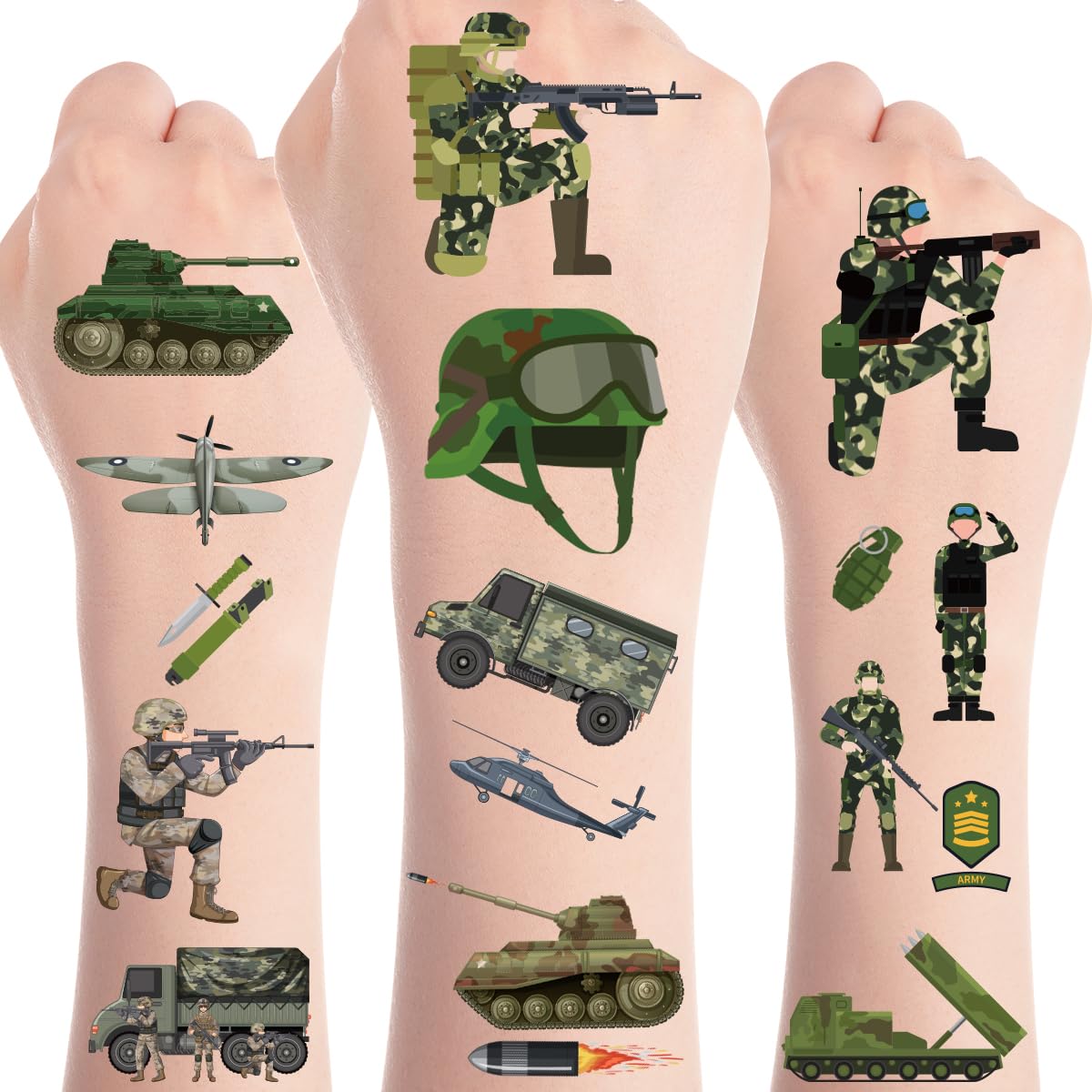 Army Birthday Decorations - 200+ Camo Temporary Tattoos & Military Stickers | Party Favors for Kids