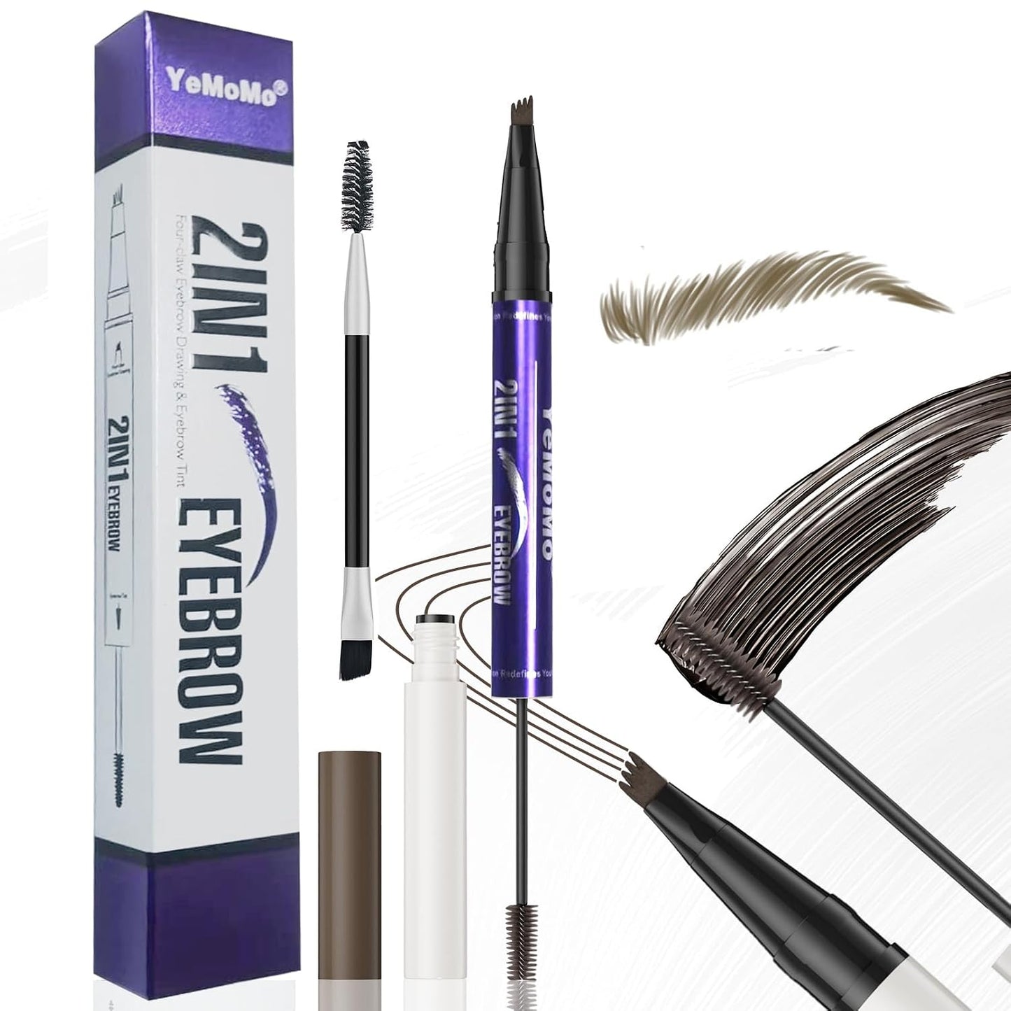 2-in-1 Eyebrow Pen with Tinting Gel - Waterproof Microblading Pencil | 5 Natural Shades, Dark Brown