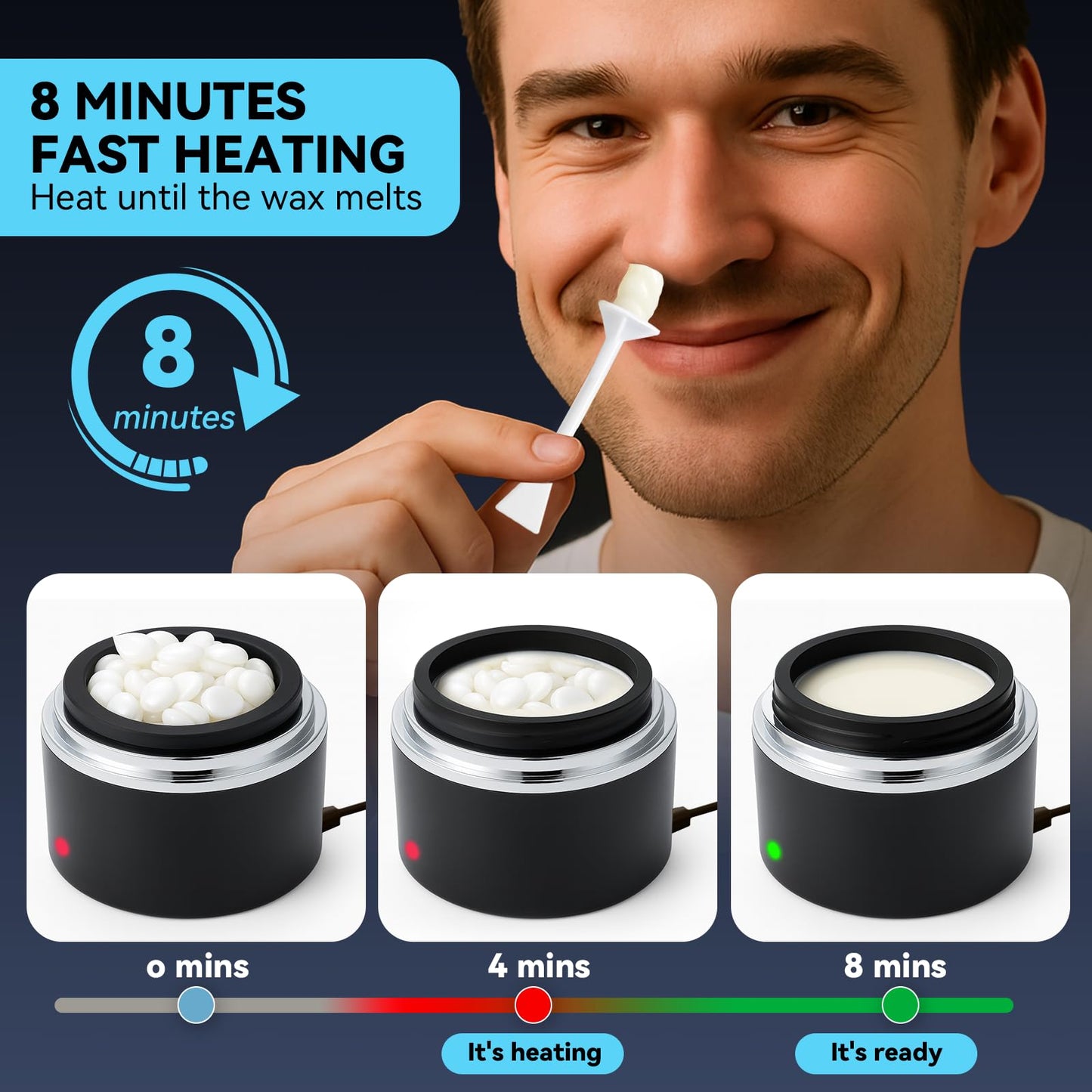 FOCTXI Nose Wax Kit - Portable Ear Nose Hair Waxing Kit for Men and Women with 100g Ｗax, 40 Nose Hair Sticks, 10 Applicators, 10 Mustache & 10 Ear Protectors, Wax Warmer Kit for Hair Removal