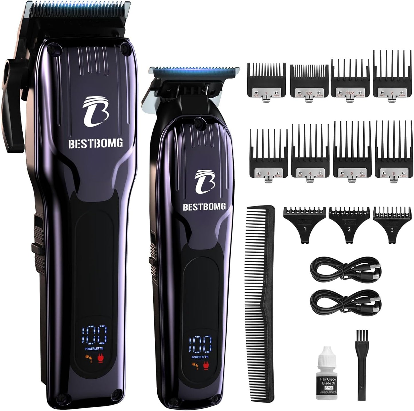BESTBOMG® Hair Clippers - Cordless Ceramic T-Blade Haircut Set with 10 Guide Combs for Men