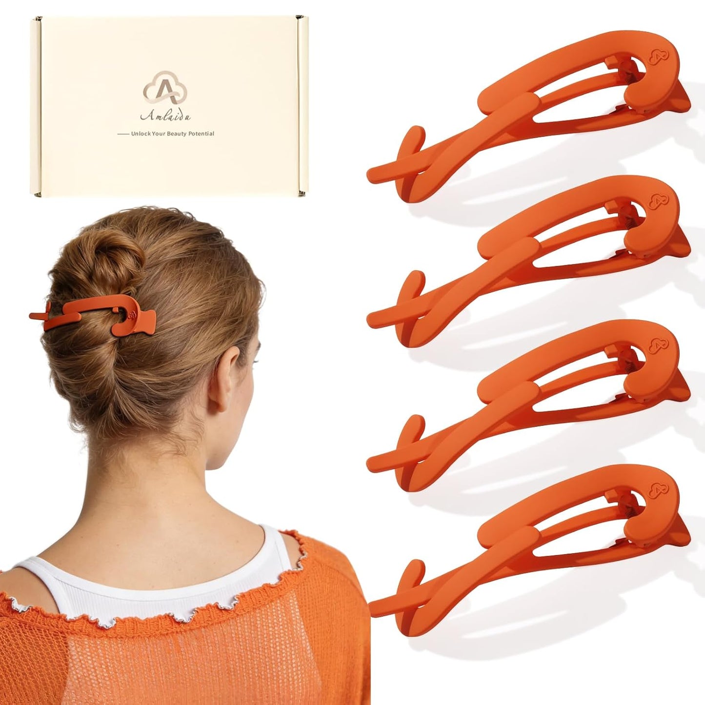 Large Twist Flat Hair Clips - Stylish Tortoise Claw Clips for Medium Thick Hair | 4-Pack for Long, Curly Styles