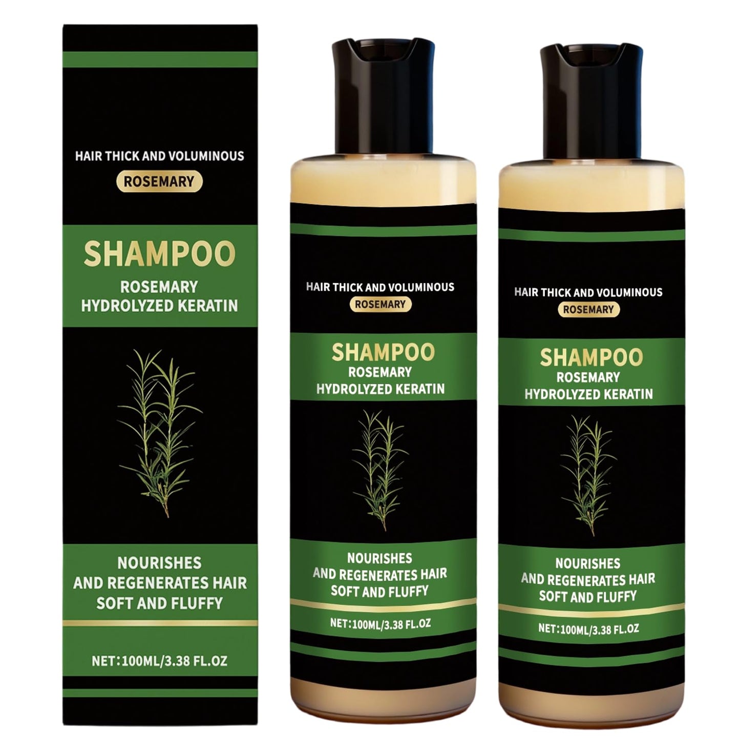 KunMan Organic Rosemary Hair Growth Shampo, Natural Thickening & Strengthening Shampoo with Hydrolyzed Keratin and Natural Extract of Rosemary, 3.38 fl.oz,2PCS