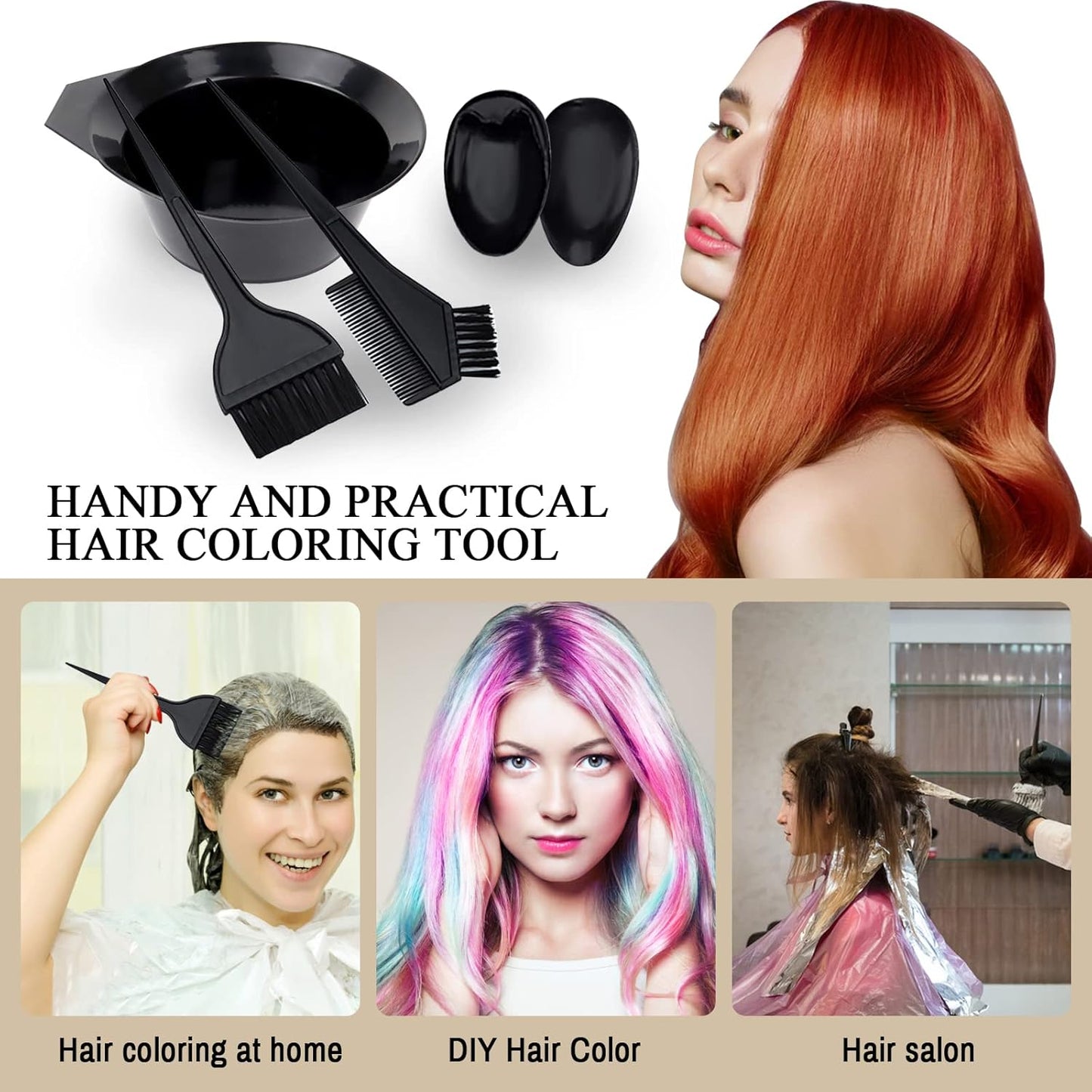 Hair Dye Color Brush and Bowl Set - Tint Comb Applicator for Easy Hair Coloring | 2 Brushes + Mixing Bowl