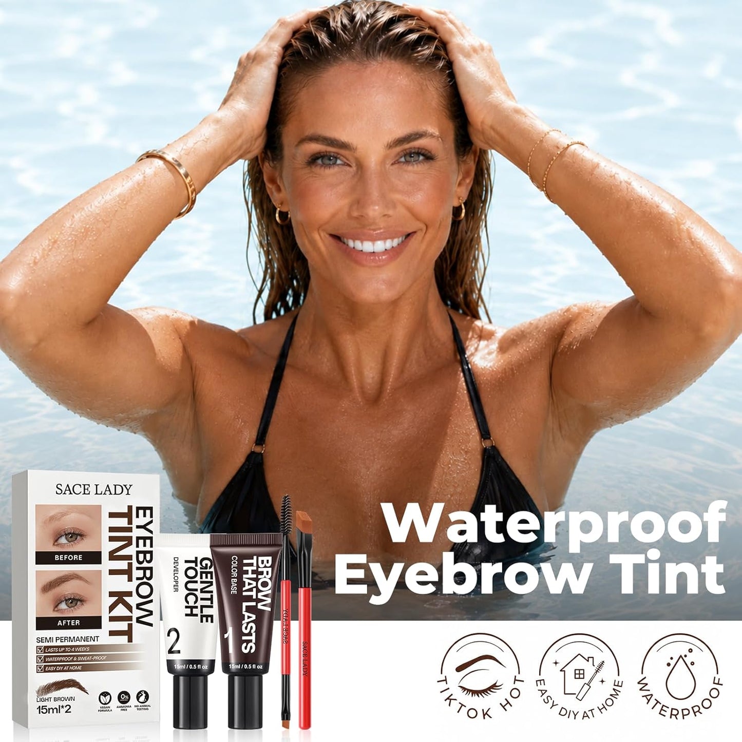 SACE LADY Eyebrow Color Kit - Long-Lasting Waterproof Brow Cream | DIY At-Home Natural Color (Light Brown)