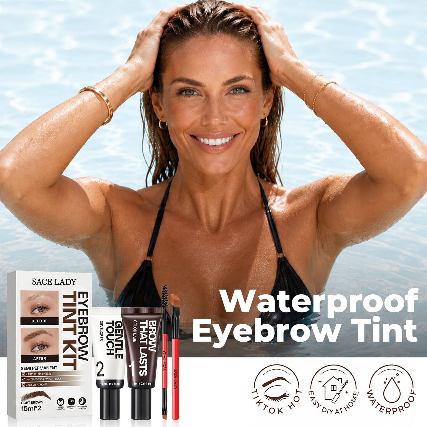 SACE LADY Eyebrow Color Kit, Long-Lasting Waterproof Eyebrow Color Up to 4 Weeks, DIY At-Home Brow, Natural Brow Cream for Women, Vegan & Cruelty-Free (03 Black)