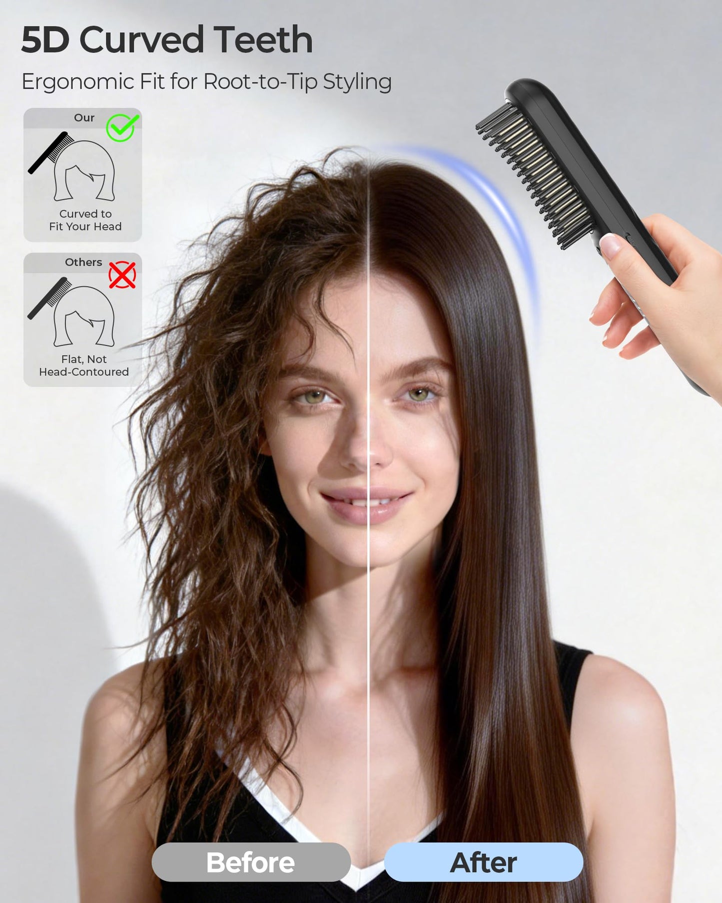 CONLWIN Cordless Hair Straightener Brush with Cool Air Long-Lasting Style, Portable Mini Travel Hair Straightener for Thick Curly Hair, 350M Negative Ions for Frizz-Free, Fast Heating, Gift for Women