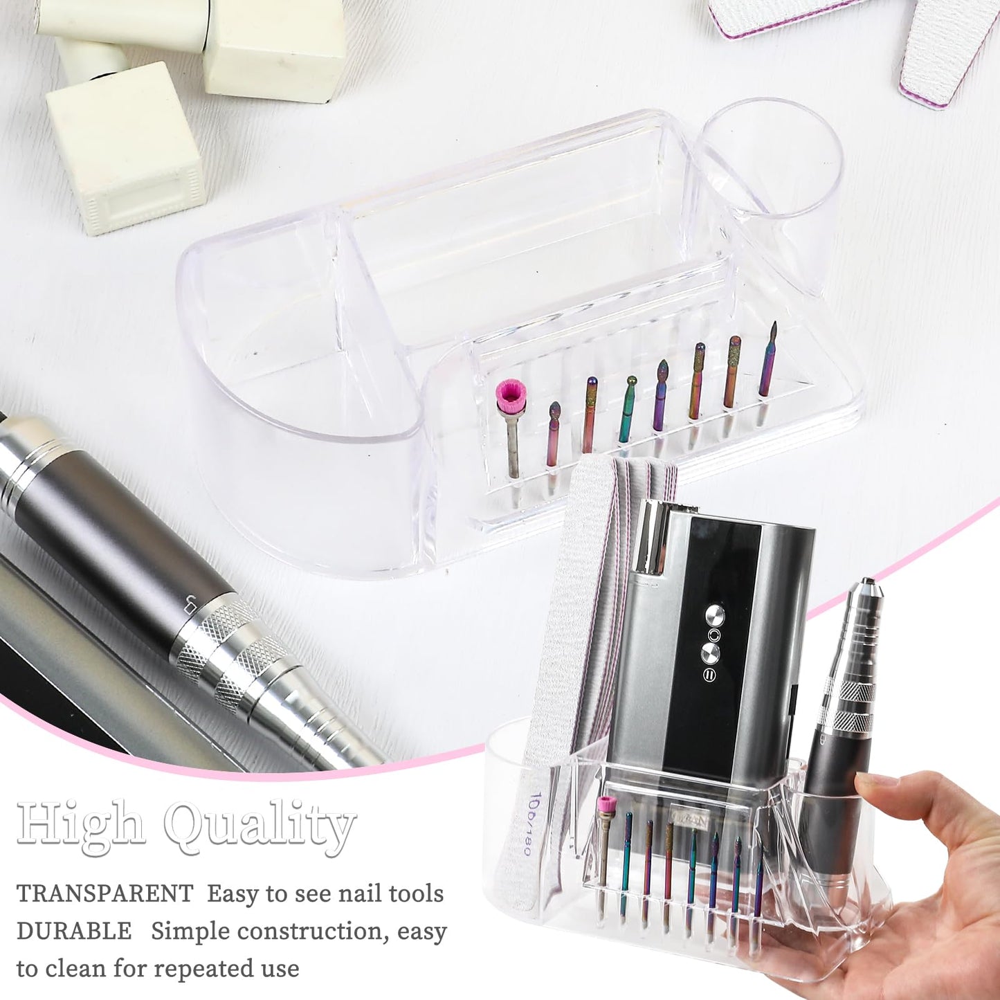 BQAN Acrylic Nail Drill Bit Holder Stand 8 Hole for Manicure Tools