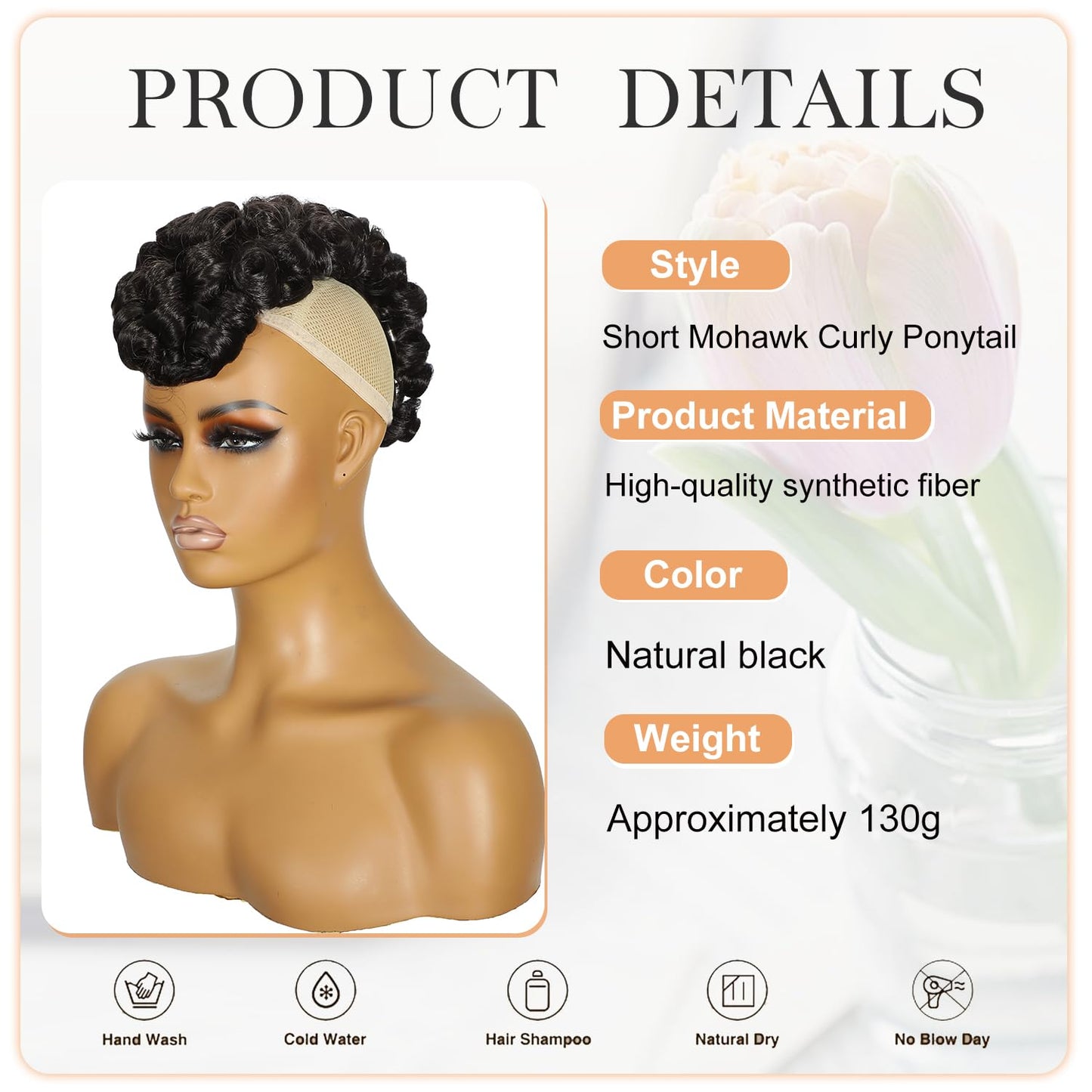 Curly Mohawk Wig Ponytail with Bangs - Short Kinky Synthetic Hair Extension | Natural Black, Fluffy Style for Daily Wear