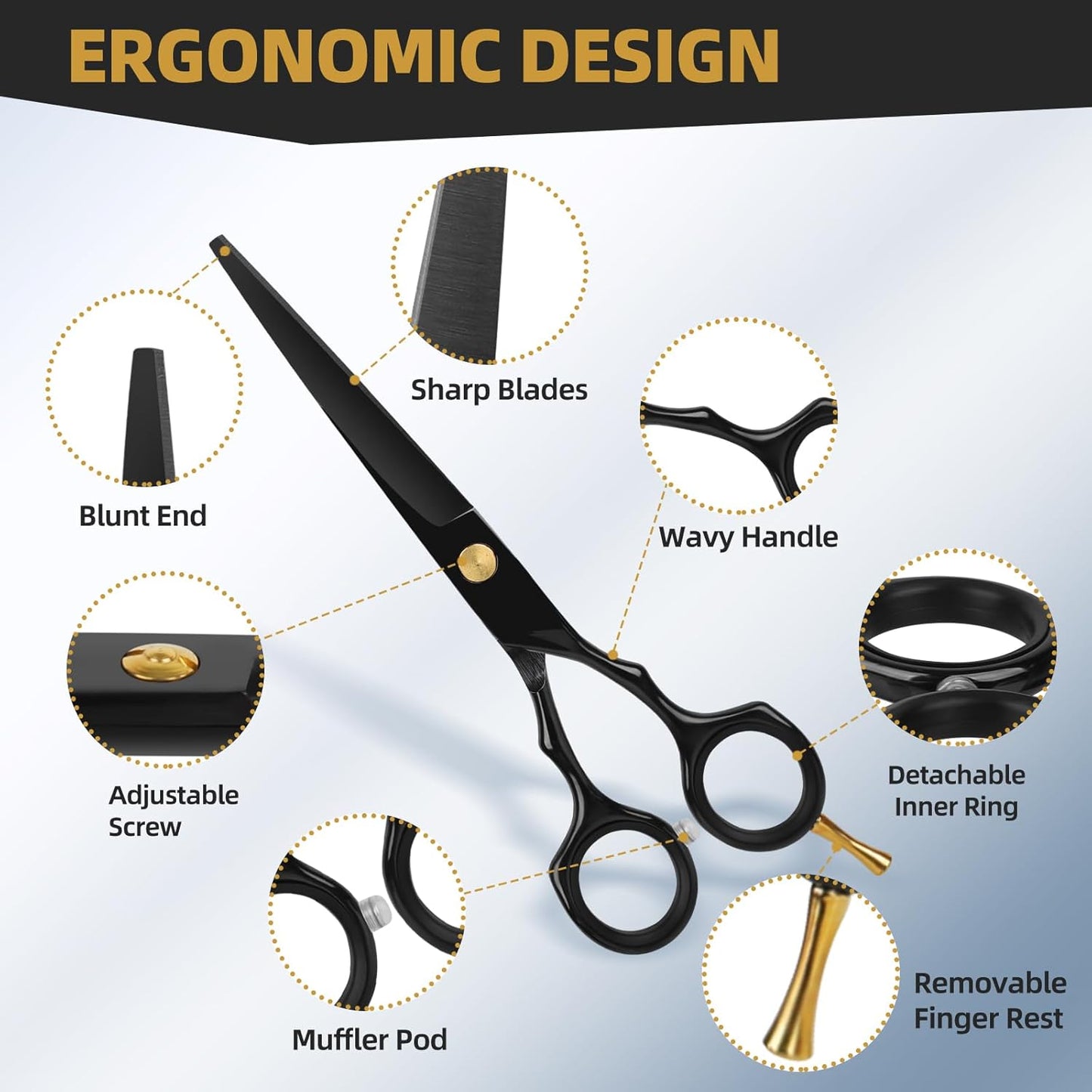 Professional Black Hairdressing Scissors - 6.5" Japanese Stainless Steel Thinning & Trimming Shears | Salon-Grade Barber Tools