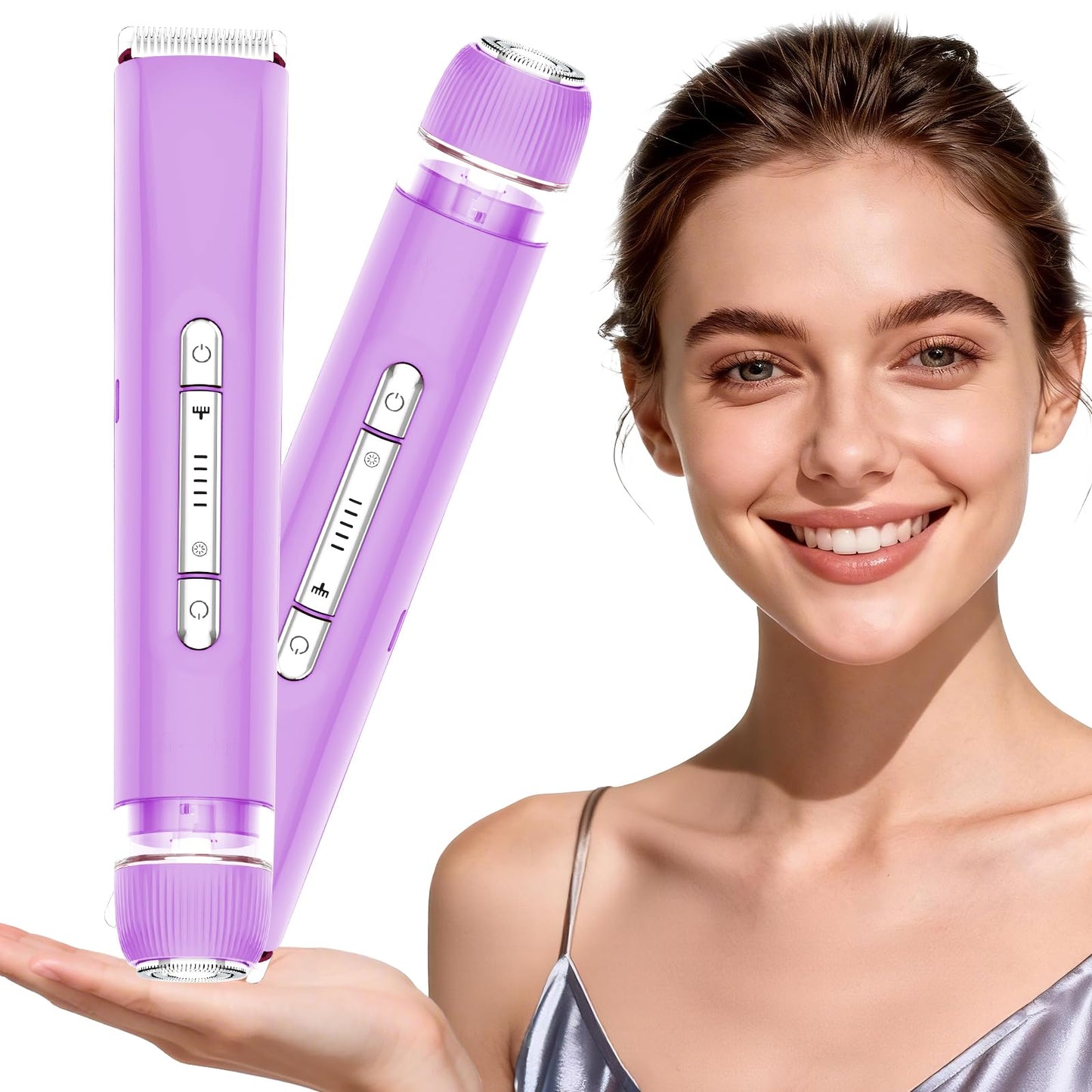 2 in 1 Personal Shaver for Women Pubic Hair Bikini Trimmer for Ladies Electric Razor, Waterproof Wet & Dry Rechargeable Facial & Body Hair Remover for Underarm, Leg, Arm, Face