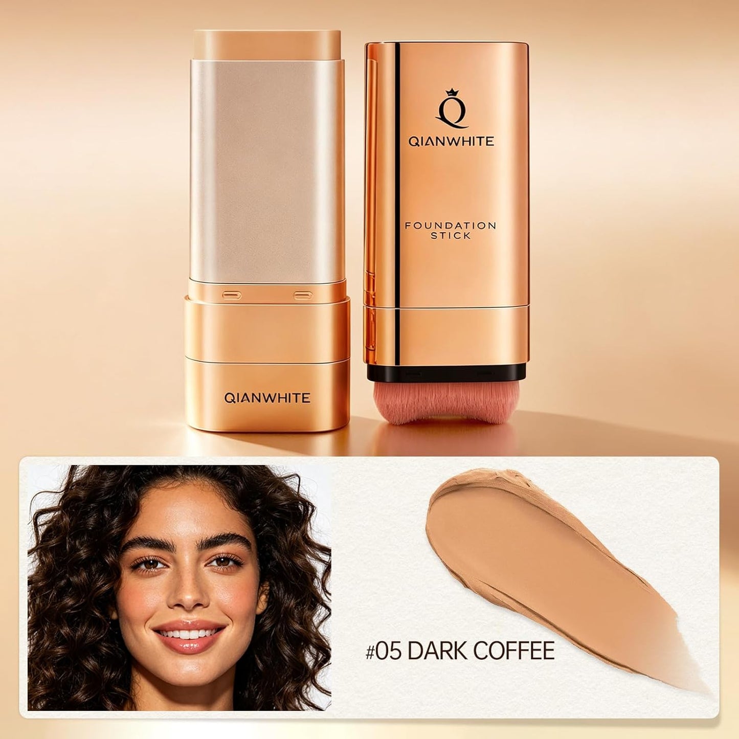 Korean Foundation Stick for Mature Skin - Buildable Light to Medium Coverage | Dual-Ended with Brush, Natural Dewy Finish (Dark Coffee)