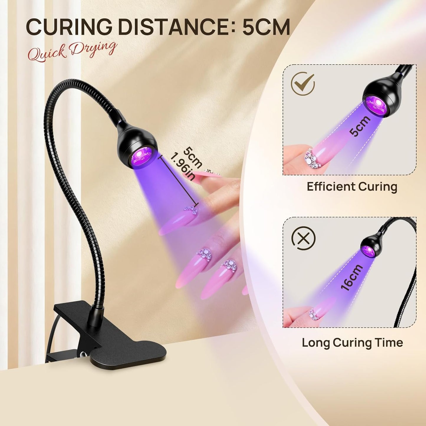 AORAEM UV LED Nail Lamp - Quick Drying Gel Nail Light with Flexible Gooseneck & Clamp | Ideal for Home Use