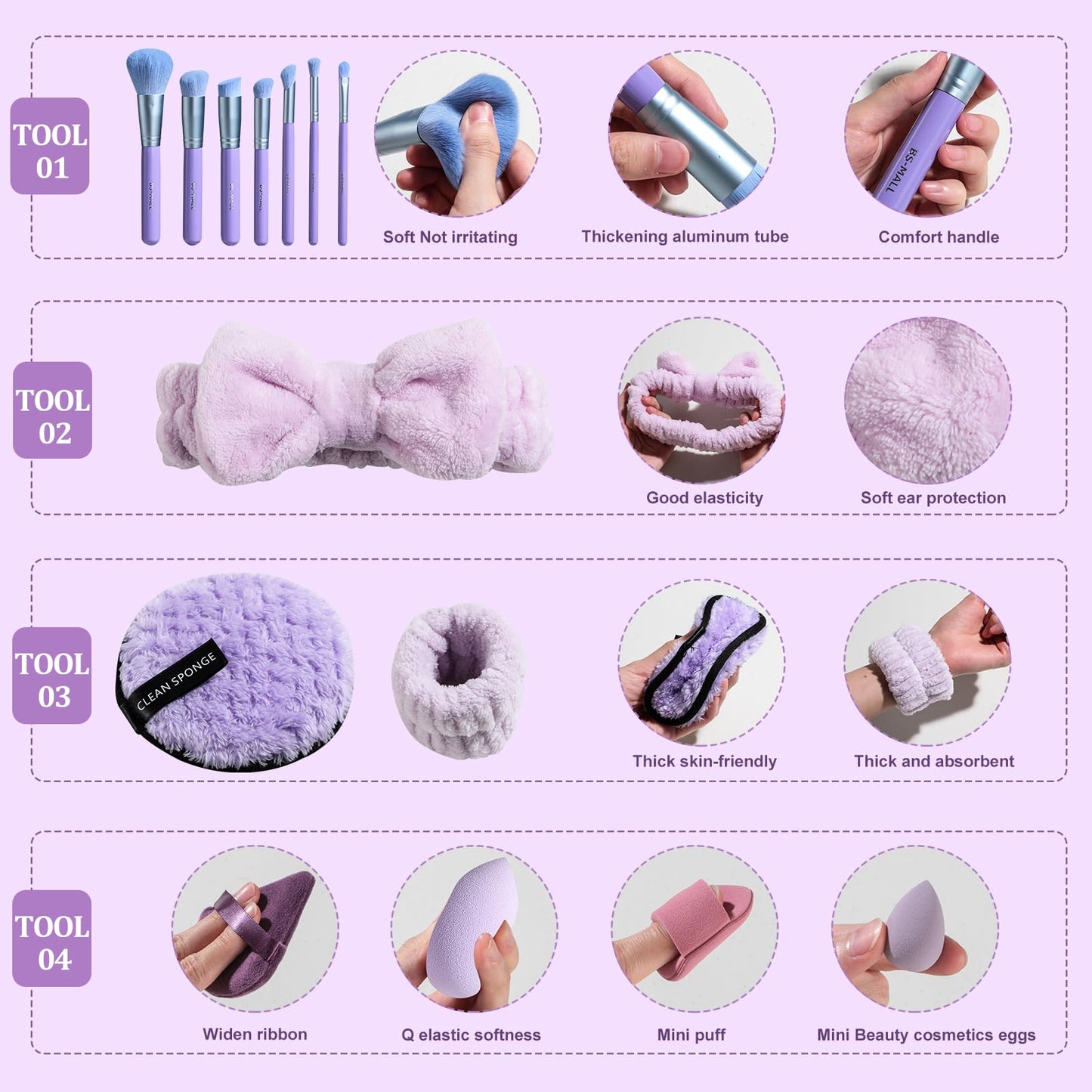 BS-MALL 26 Pcs Makeup Brushes Set – Premium Facial Cleaning & Makeup Brush Set with Foundation, Concealer, Blush, Eyeshadow Brushes plus Sponge and Wash Bag