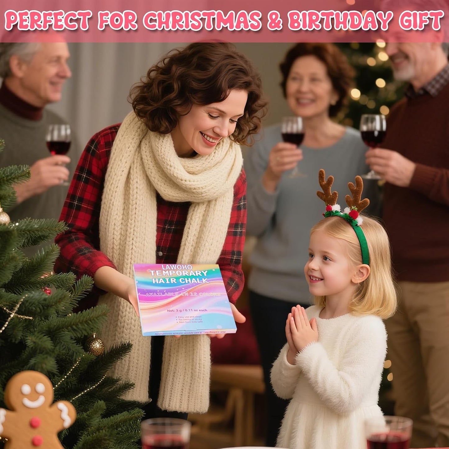 Temporary Hair Chalk - 12 Washable Neon Colors for Kids & Adults | Glow Under UV Light - Perfect for Halloween & Birthday Gifts (Ages 5-12)