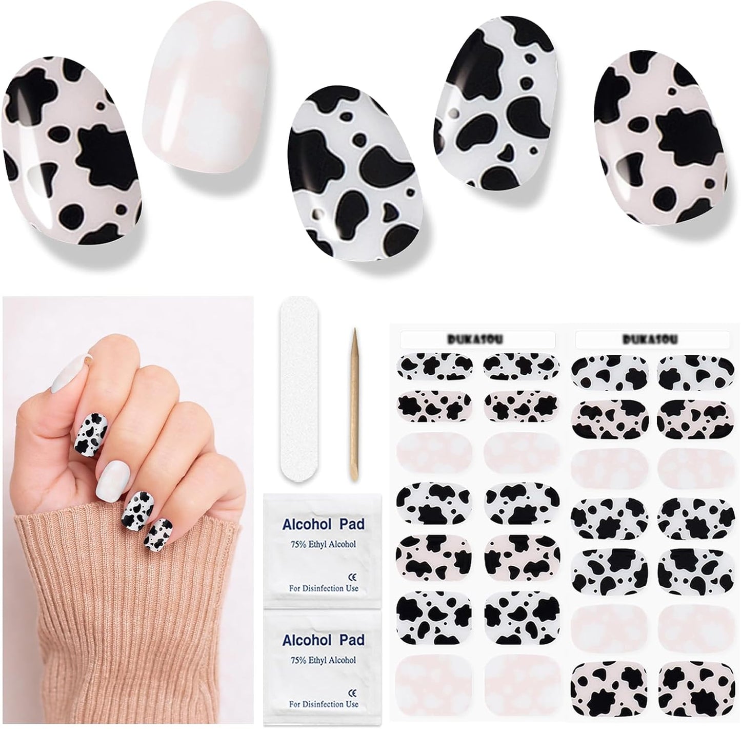 Gel Nail Strips - Semi-Cured UV Nail Stickers for Long-Lasting Manicure | 28 Pcs Light Blue