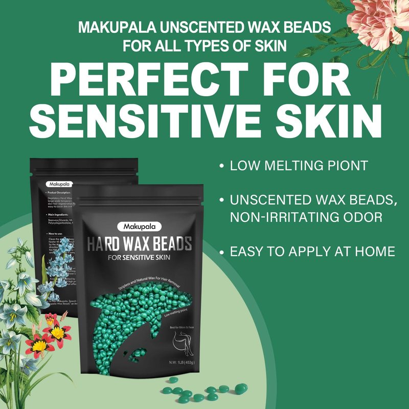 1lb Wax Beads for Coarse Hair Removal, Natural Wax Beans for Sensitive Skin, Body, Brazilian Waxing, Bikini, Unscented Waxing Beads for Legs, Armpit, Hands, Facial